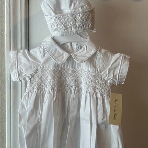 White Baby Christening Dress with Hat